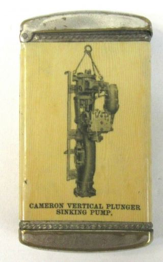 Circa 1905 Cameron Steam Pump York Celluloid Match Safe Vesta