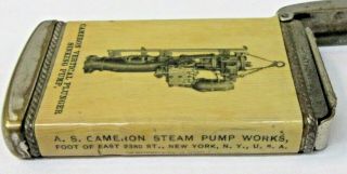 circa 1905 CAMERON STEAM PUMP York CELLULOID match safe VESTA 3