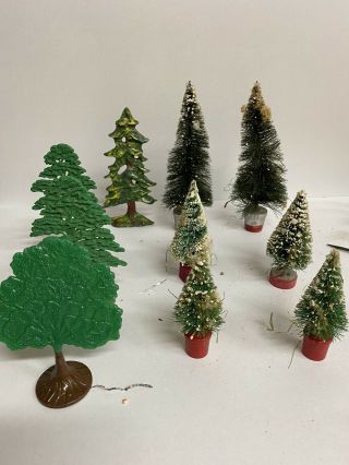 10 Trees 6 Vintage Flocked Bottle Brush Christmas Trees 3 Plastic 1 Composite
