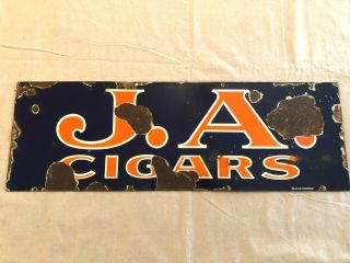 Vintage Porcelain J.  A.  Cigars Sign 36 " X 12 " Tobacco Collectible 3 Color Sign
