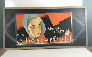 Vintage Chesterfield Cigarettes Cardboard Sign Store Advertisement.  30”x15”