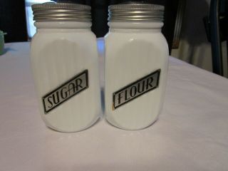 Vintage Vitrock White Ribbed Sugar And Flour Shakers