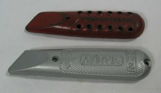 2 Vintage Utility Knife Box Cutters One Marked Made In Usa And 1 Stanley No 199