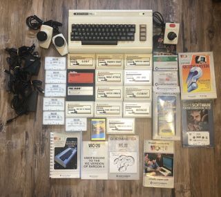 Vintage Commodore Vic - 20 Computer Console W/ 13 Games Tapes Controllers Bundle