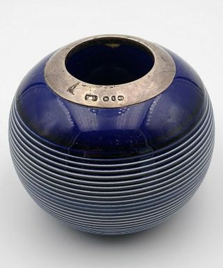 Rare Antique English Sterling Silver Cobalt Blue Ceramic Porcelain Match Striker