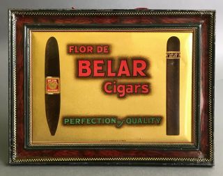 Flor De Belar Cigars Self - Framed Easel Back Tin Litho Graphic Sign Circa 1930
