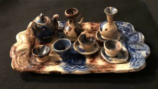 1950’s Vintage 12 Piece Miniature Ceramic Tea Set - Mexico
