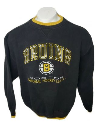 Vintage 1990s Boston Bruins Logo Athletic Sweatshirt Size Xl Black Yellow Nhl