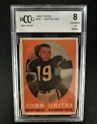 1958 Topps 22 Johnny Unitas Baltimore Colts Bccg 8 Or Better
