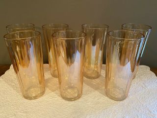 Vintage Peach Lustre Iridescent Tall Glass Tumblers Set Of 7 12 Oz
