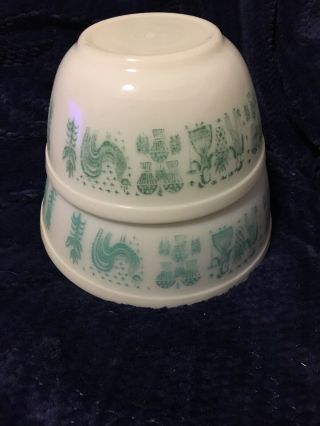 2 Vintage Pyrex Turquoise Amish Butterprint Rooster Mixing Nesting Bowls