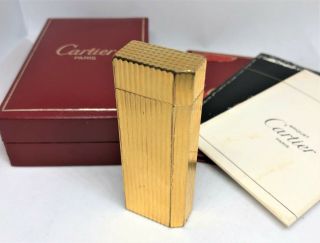 Auth Cartier Must De K18 Gold Plated Godron Pentagon 5 - Sided Lighter W Case