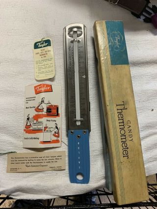 Vintage Taylor Candy Thermometer Papers No.  5908 Blue Handle