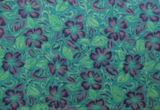 Vintage Cotton Blend Fabric Turquoise Purple Green Tropical Floral 3,  Yards