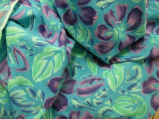 Vintage Cotton Blend Fabric Turquoise Purple Green Tropical Floral 3,  Yards 2