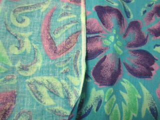 Vintage Cotton Blend Fabric Turquoise Purple Green Tropical Floral 3,  Yards 3