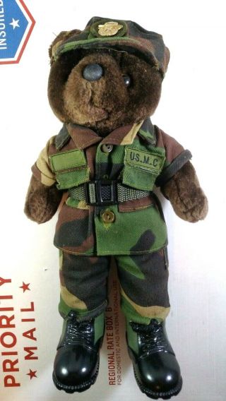 Vintage Bear Force Of America Stuffed Teddy Usmc United States Marine Corps Camo