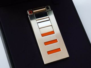 S.  T.  Dupont D - Light Lighter Brushed Palladium/orange Lacquer - Boxed With Papers