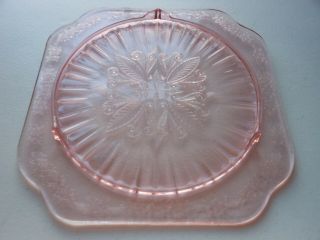 Jeanette Glass Co.  Adam Pink Square Cake Plate - 10 " - Vintage