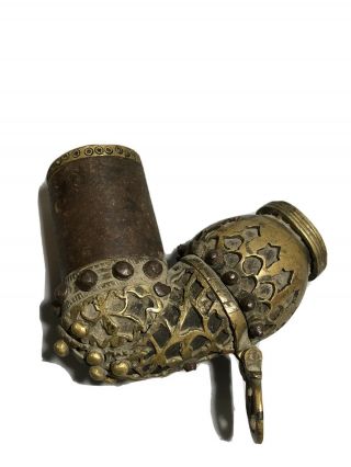 Ottoman ? Asia ? 1800’s Ethnic Smoking Pipe Hand Made Brass Bronze Metal Islamic