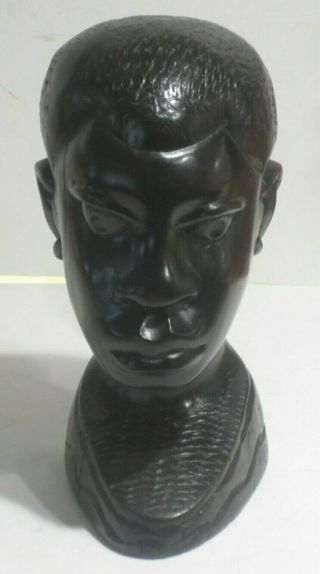 Vintage African Hand Carved Ebony Wood Tribal Sculptural Bust