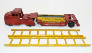 Vintage Wyandotte Fire Dept Pressed Steel Toy Fire Hook Ladder Truck W/ Ladders