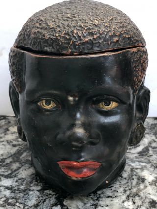 Vintage Tobacciana Figural Man’s Head Tobacco Jar Terra Cotta Unusual
