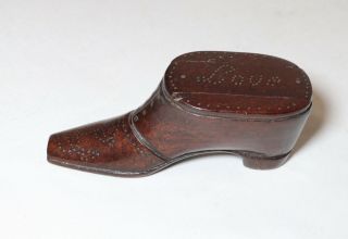 Antique 18th Century Hand Carved French Wood Folk Art Shoe Snuff Trinket Box ;