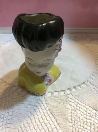 Vtg Small Lady Head Vase Older Eyes Shut Japan