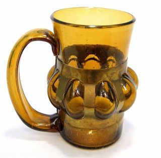 Vintage Mid Century 20oz Amber Handblown 5.  75 " Mug Metal Caged Art Glass