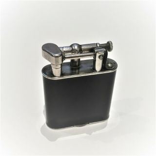 Dunhill A - Size Unique Lighter,  Silver Plated Black Lacquer