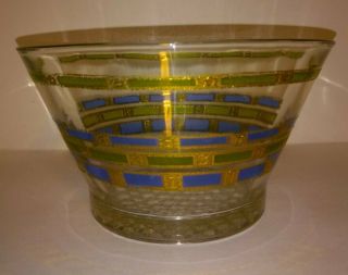 Culver Empress Egyptian Style Glass Green Blue Gold Ice Bucket Mcm Vintage Bar