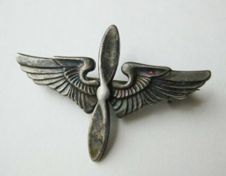 Vintage 40s Sterling Silver Us Army Air Corps Pilot Aviator Wings 1.  5 " Pin