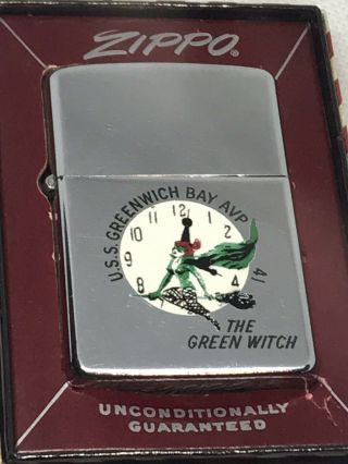 Vintage 1958 Uss Greenwich Bay “the Green Witch” Town & Country Zippo Lighter