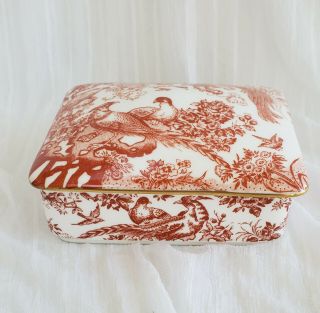 Vintage Royal Crown Derby Porcelain Box.  Red Aves English Bone China.