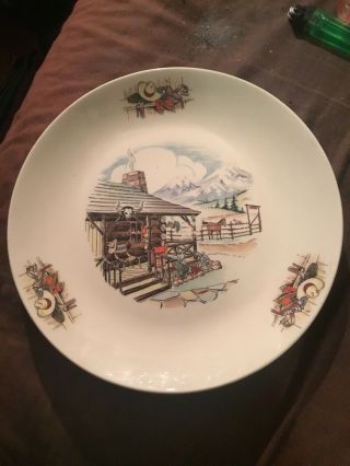 Vintage Homer Laughlin Rhythm Dinner Plate Farm Ranch House Horse Western 9 "