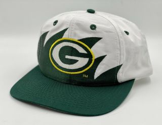 Rare 90’s Vintage Logo 7 Athletic Green Bay Packers Shark Tooth Snapback Hat Cap