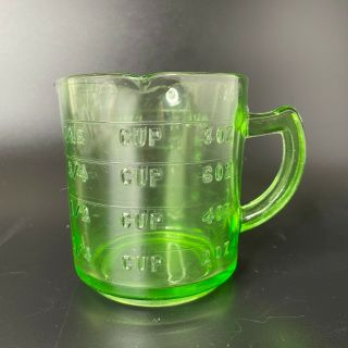 Vintage Hazel Atlas Green Uranium Glass 3 - Spout 8 Ounce Measuring Cup Glows