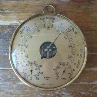 Large 7 Inch Vintage Hoffritz Made In France Brass Barometer With Temp,  Humidity