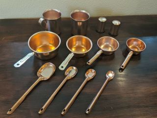Vintage 12 Pc.  Set Of Copper - Tone Aluminum Measuring Cups And Spoons.