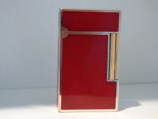 S T Dupont Line 2 Lighter - Red Lacquer With Rose Gold Plated Trim