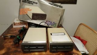 2 Atari 1050 Disk Drive With Power Supply,  Data Cable Master - Powers On