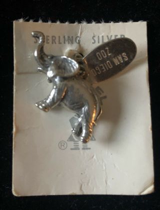 Vintage Sterling Silver San Diego Zoo Elephant Pendant Charm