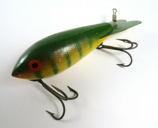 Vintage Wood Bomber Crankbait Fishing Lure,  Green And Yellow,  4 " Long,  3 " Body