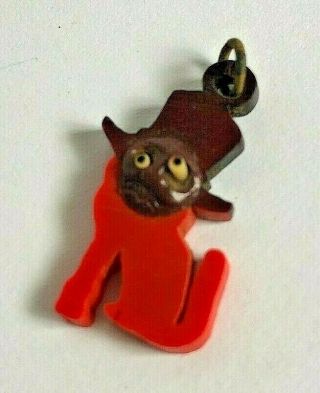Celluloid Kobe Pop Eyes Out Vintage Charm Cat With Top Hat Red And Brown