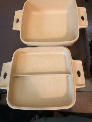 VINTAGE LITTONWARE 1 and 1.  5 Qt SQUARE MICROWAVE CASSEROLE DISH DIVIDED LID 2