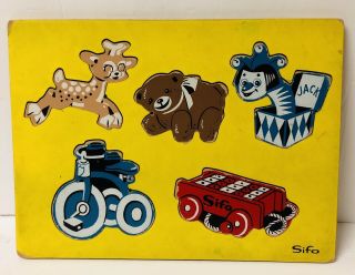 Sifo Vintage Wooden Tray Puzzle 1950s Children’s Toys Jack In The Box Tricycle