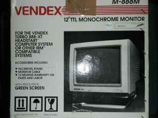 Vintage Vendex 12 " Ttl Monochrome Monitor M - 888m Headstart Or Ibm Compatiable