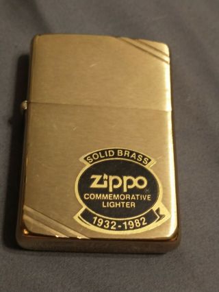 Vintage Fiftieth Anniversary Solid Brass Zippo Lighter 1932 - 1984
