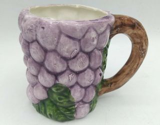 Vintage Grapes Mug Coffee Cup Ceramic Bassano Majolica Pottery Made In Italy